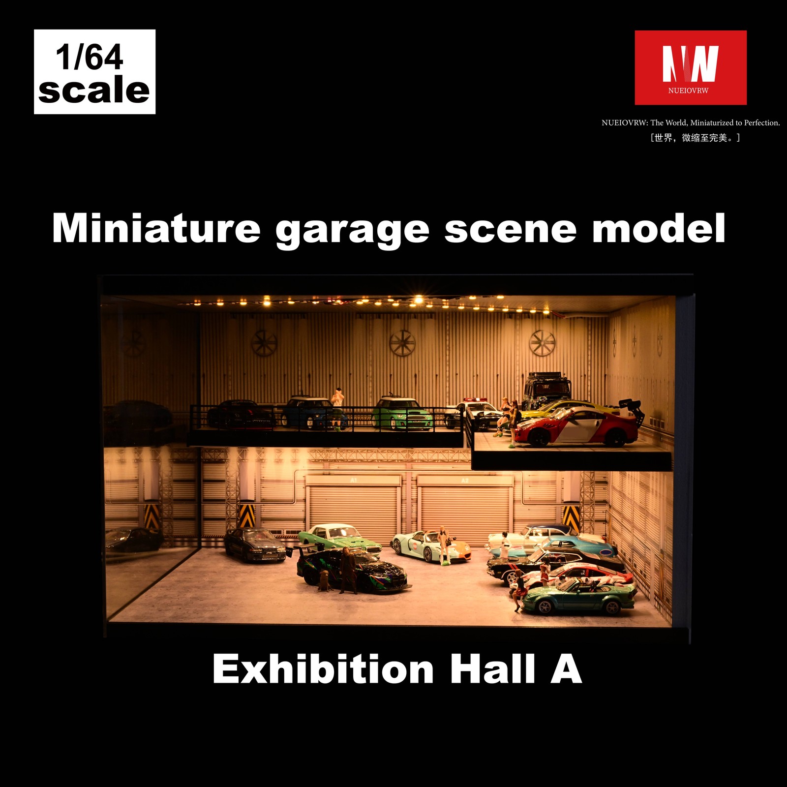 Diorama 1:64 Parking Lot Model LED Lighting Diecast Garage Model Display Case US