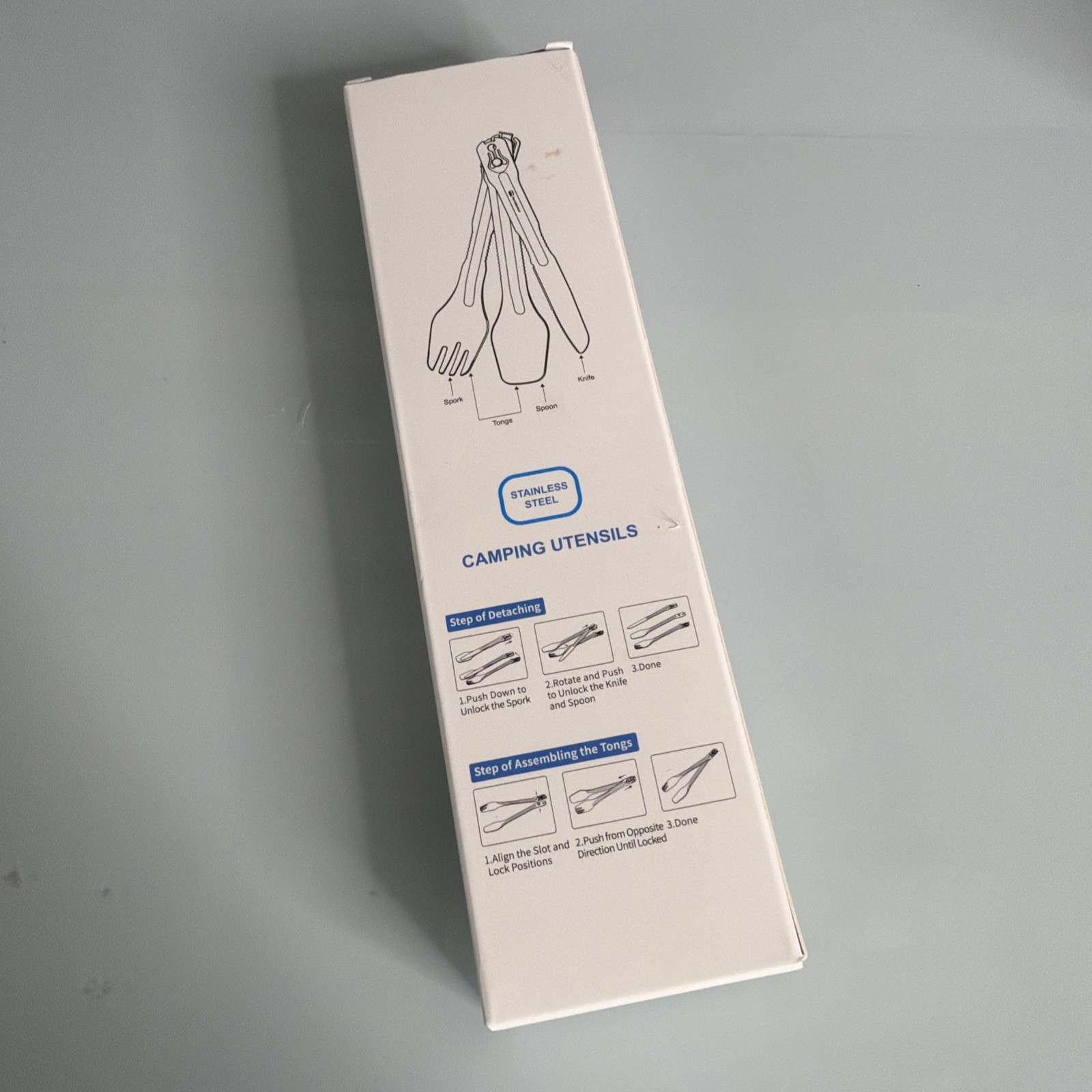 4in1 Camping Utensil Set Spoon Spork Knife Tongs Stainless Steel Multi Tool For