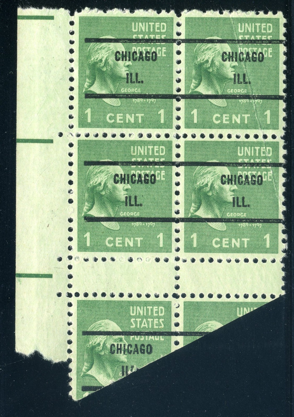 804, 1¢ Prexy Fold-Over Error Creating Full Gutter Snipe Across 2 Pairs