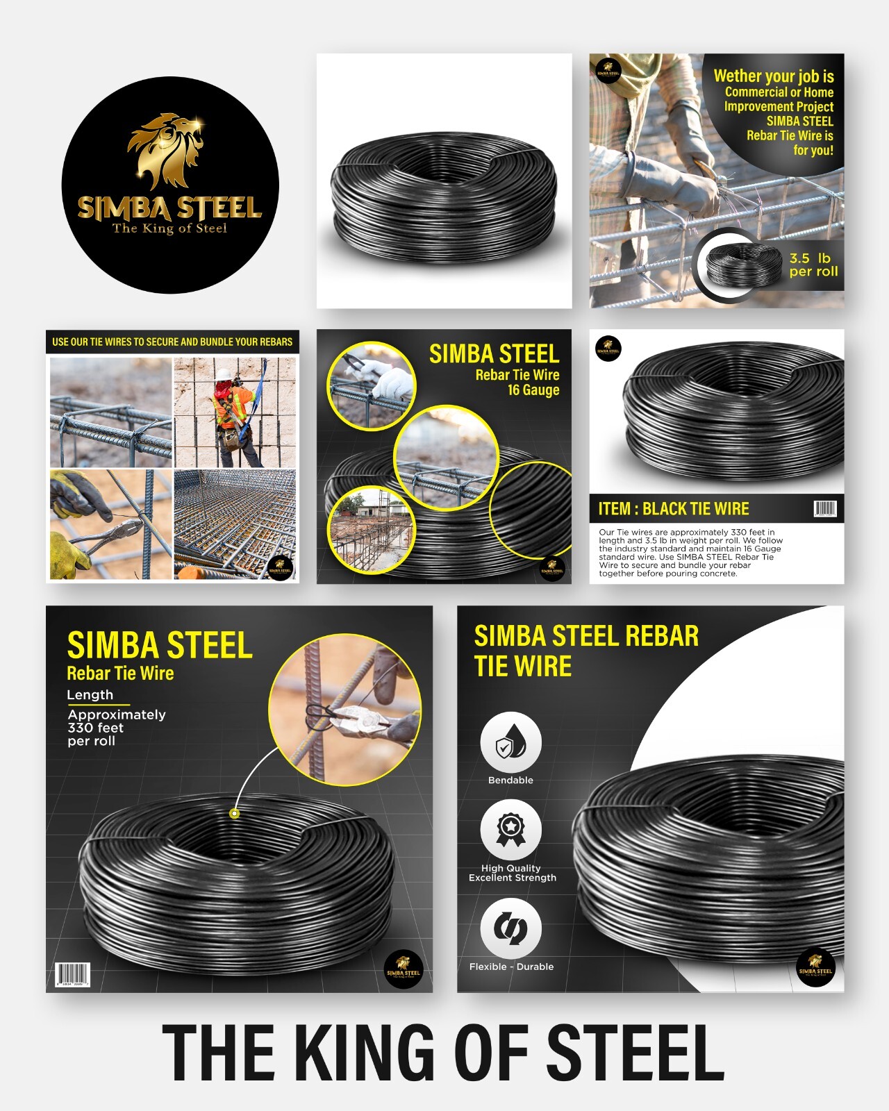 Lot of 2 x 3.5 lb Black Annealed Rebar Tie Wire 16 Gauge, (660ft) SIMBA STEEL