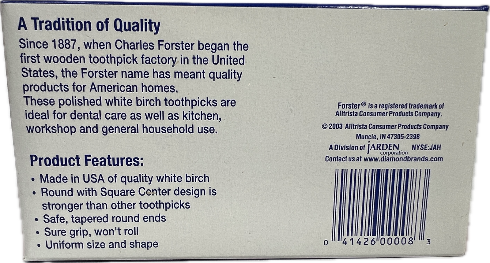 3/800 Forster Round with Square Center Wooden Toothpicks USA Birch Wood