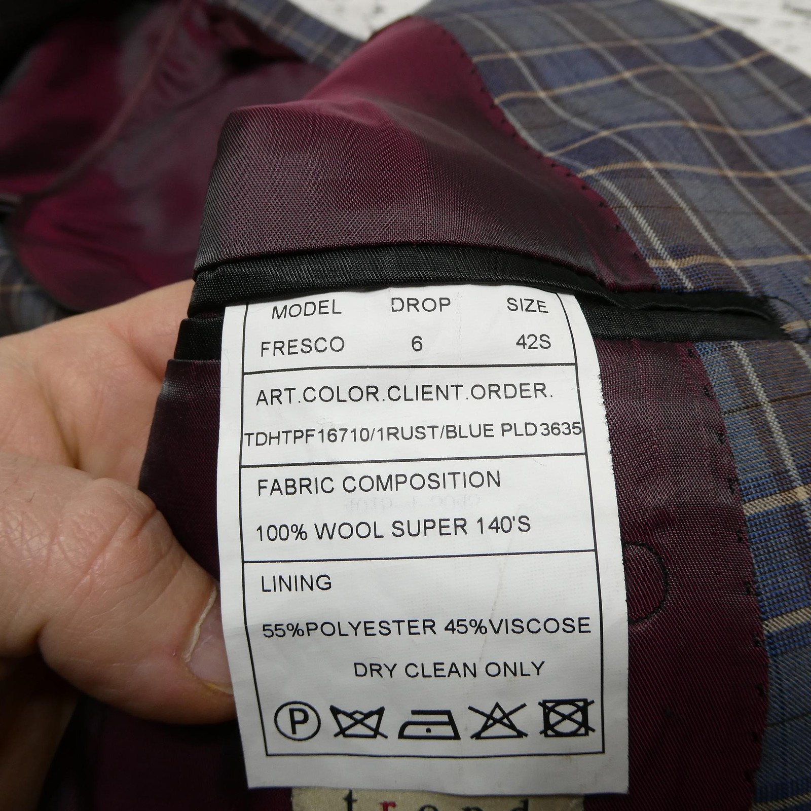 Trend Maxman Blazer Mens 42S Blue Rust Plaid Super 140s Wool Sport Coat Jacket