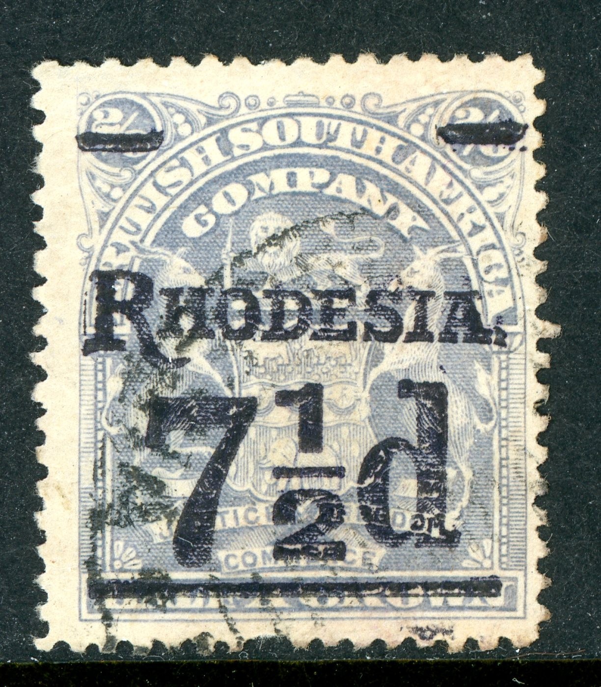 Rhodesia 1909 British KEVII 7½p/2s6p Bluish Grey SG #116 VFU R912