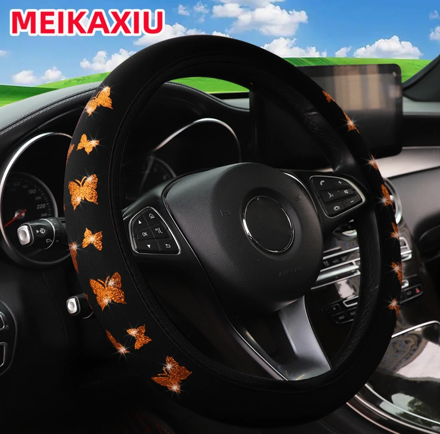 1pc Butterfly Bling Waterproof Steering Wheel Cover – Non-Slip Universal Fit