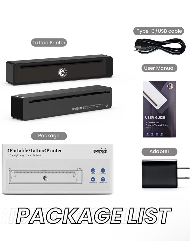 Wormhole Tattoo Stencil Printer Wireless Bluetooth 2,500mAh Battery Portable