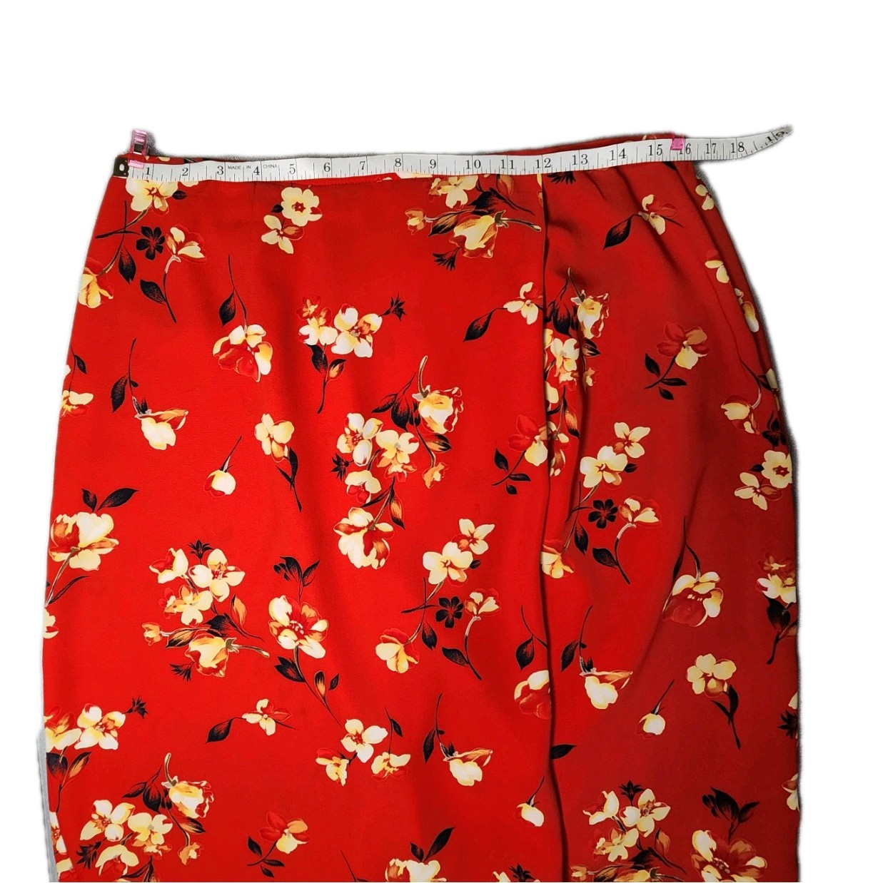 Norton McNaughton Flowy Red Floral Midi Skirt Yellow Flowers Women's Sz 16