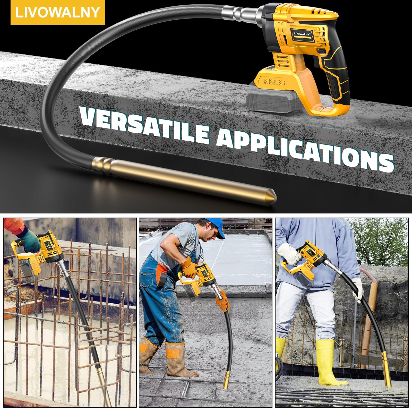 Handheld Concrete Vibrating Tool Compatible with Dewalt 20V Battery, 600W Cordle