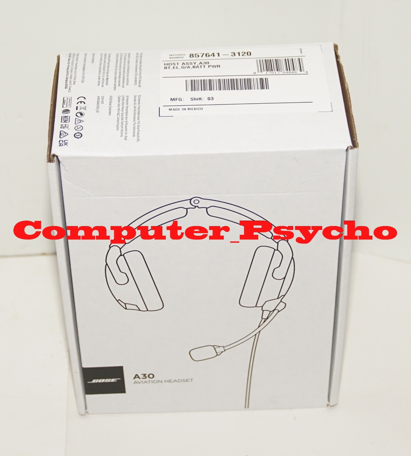 BOSE A30 857641-3120 AVIATION HEADSET BLUETOOTH BATTERY DUAL PLUG STRAIGHT CABLE