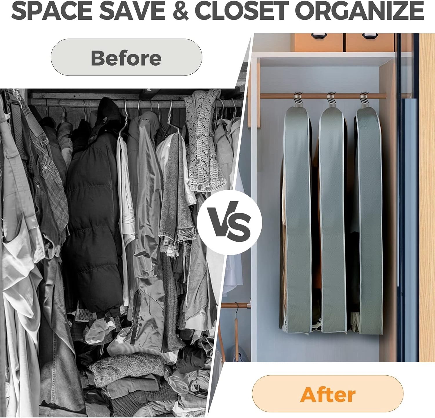 6 pcs 40" Garment Bags for Hanging Clothes, Clear Suit Bags for Closet Storage