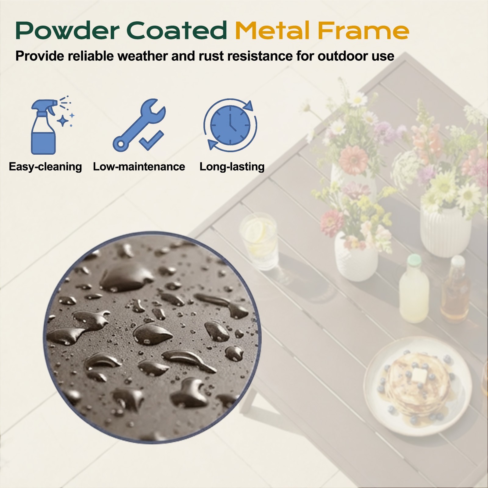 38" Square Metal Patio Table Outdoor Dining Table for 4 with 1.6" Umbrella Hole