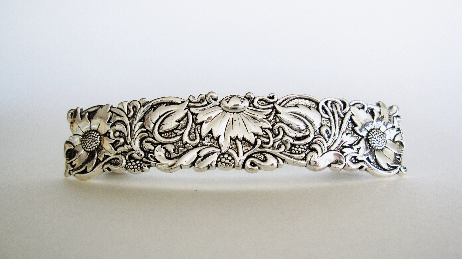 Silver flowers leaves vine metal flower filigree hair clip barrette