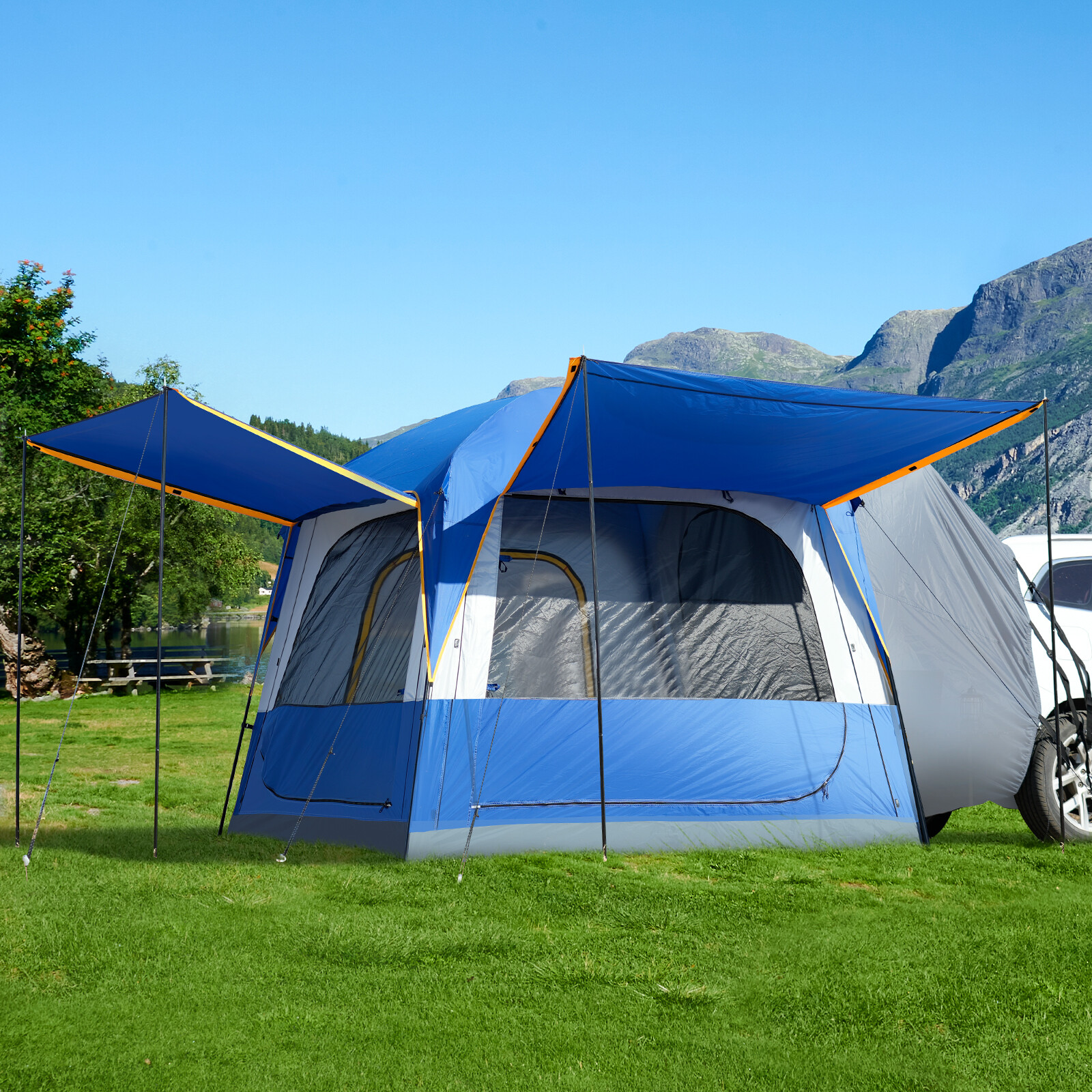 NAIZEA SUV Tent for Camping, 6-Person Car Tent 8.2'*8.2'*87in(H) With 2 Porchs