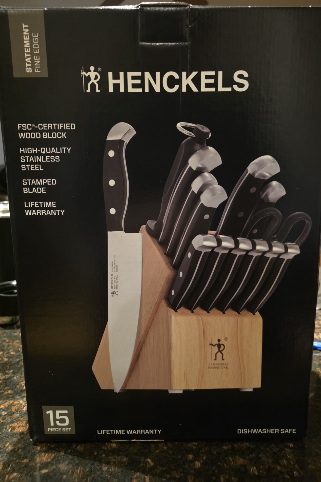 HENCKELS Premium Quality Statement Fine Edge 15-Piece Knife Set with Block