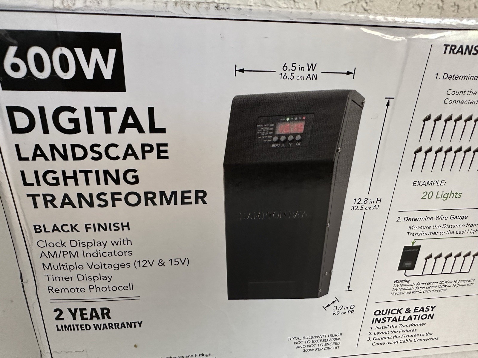 Hampton Bay 600W Low Voltage Landscape Digital Transformer ER-600-1215-AL New