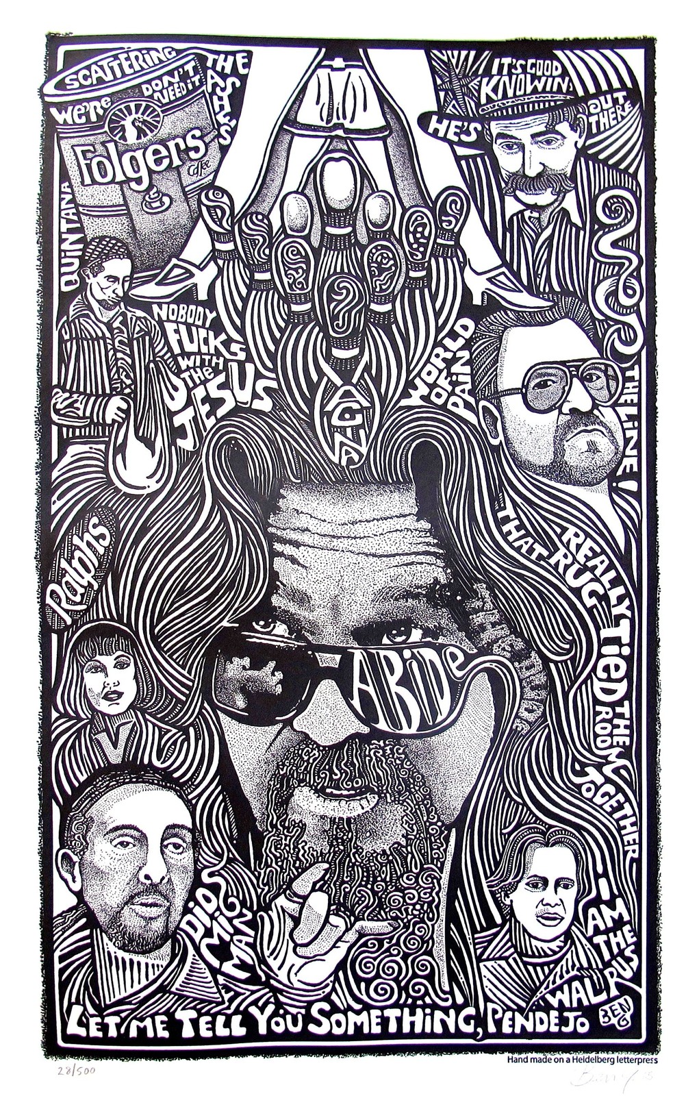 THE BIG LEBOWSKI MOVIE Hand Signed Posterography Letterpress Graffiti Art