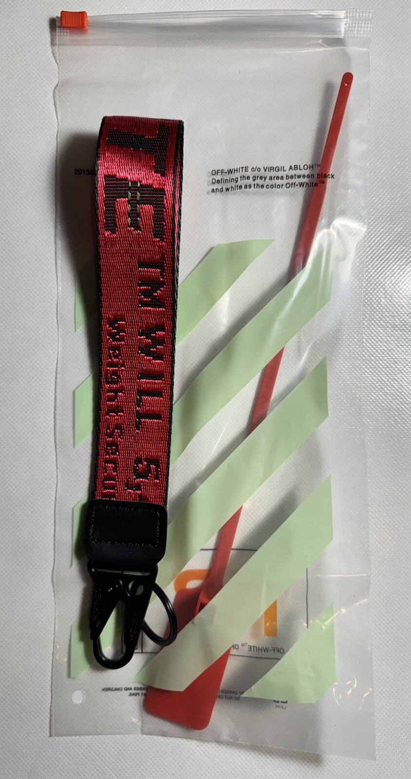 Off White Industrial Keychain Red with Metal Clasp New With Ziptie
