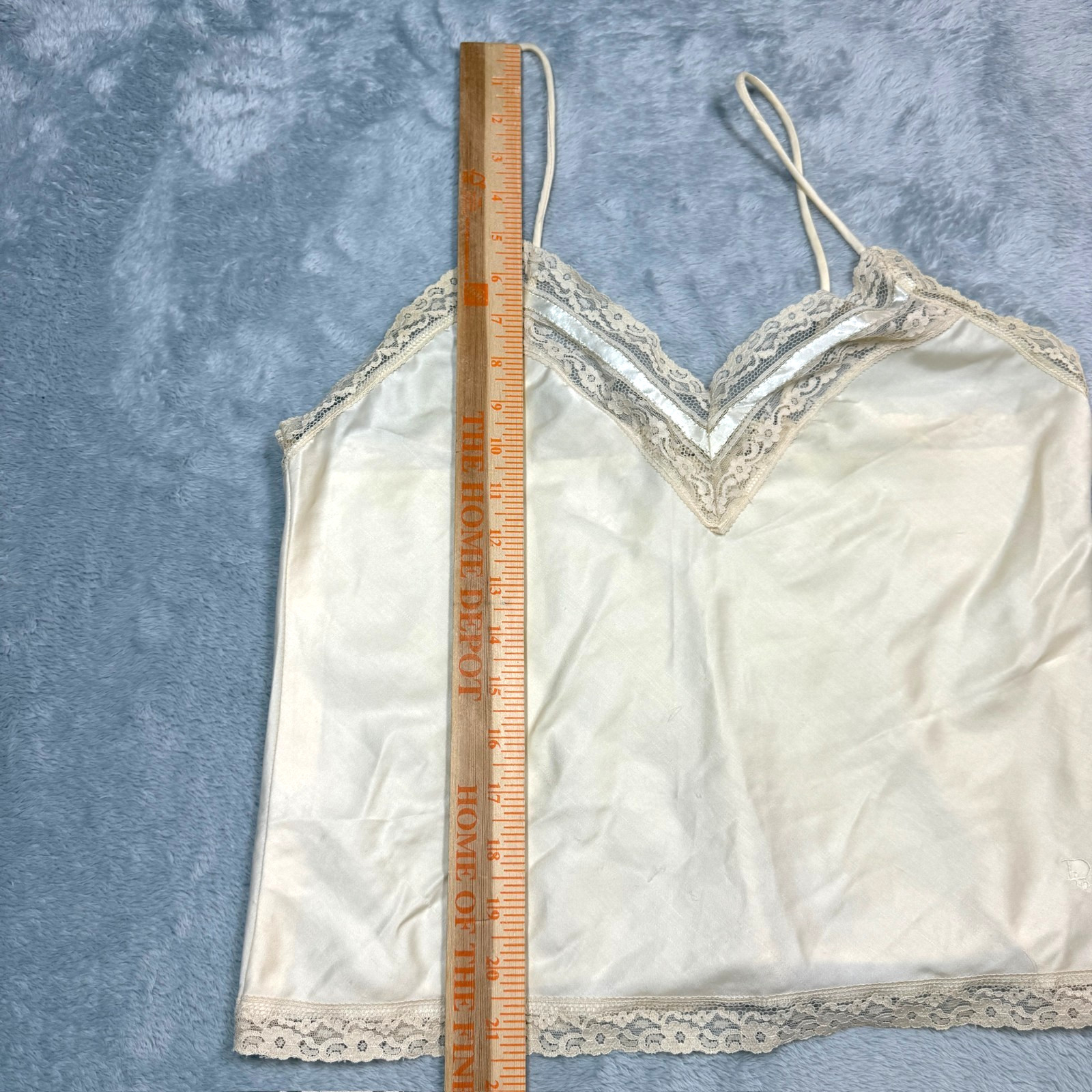 Vintage Christian Dior Slip Top & Skirt Women L Cream Satin Lace Hem READ