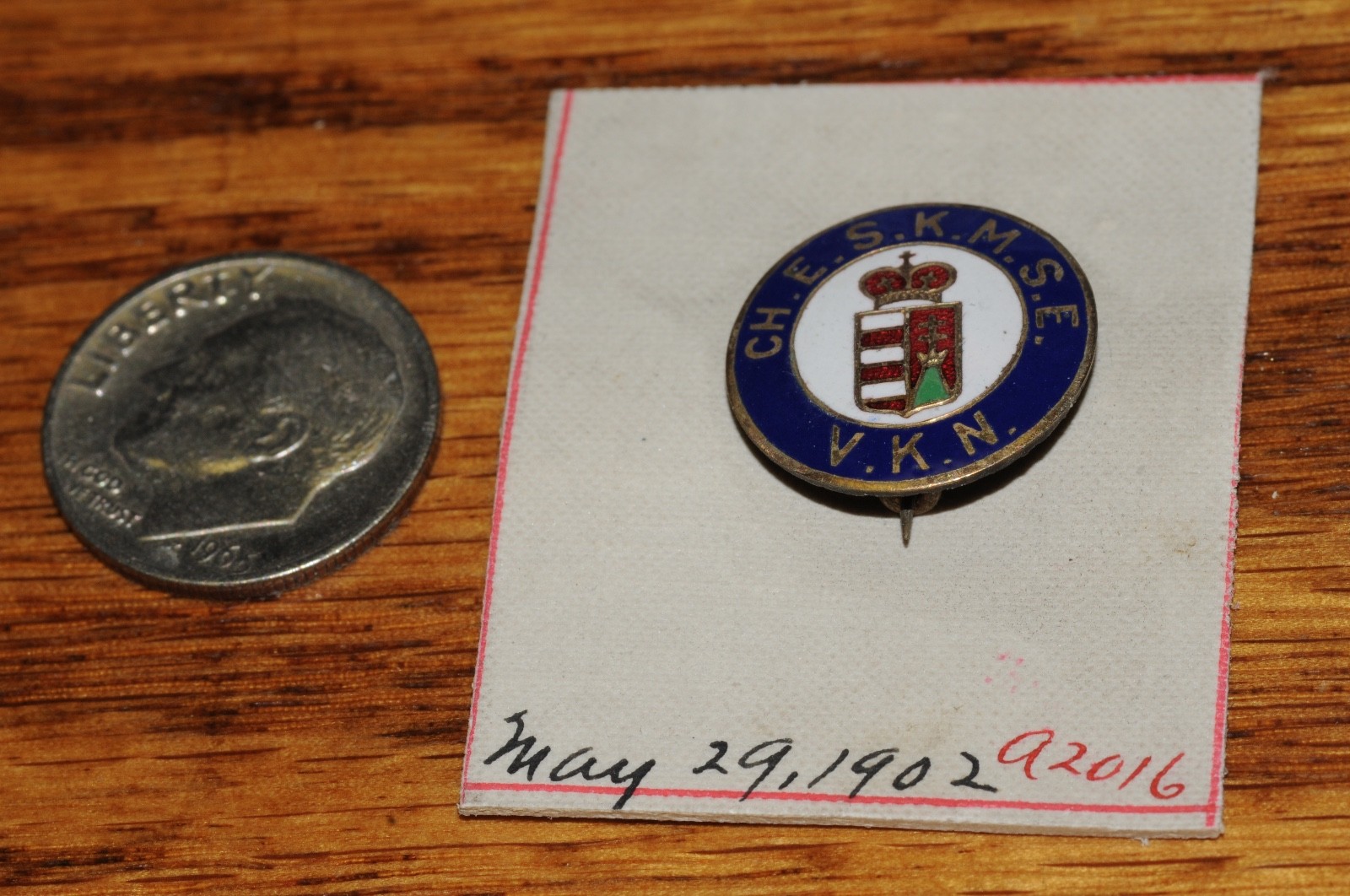 CH.E.S.K.M.S.E. V.K.N. Fraternal Organization Pin Gold Filled 1902 Historical