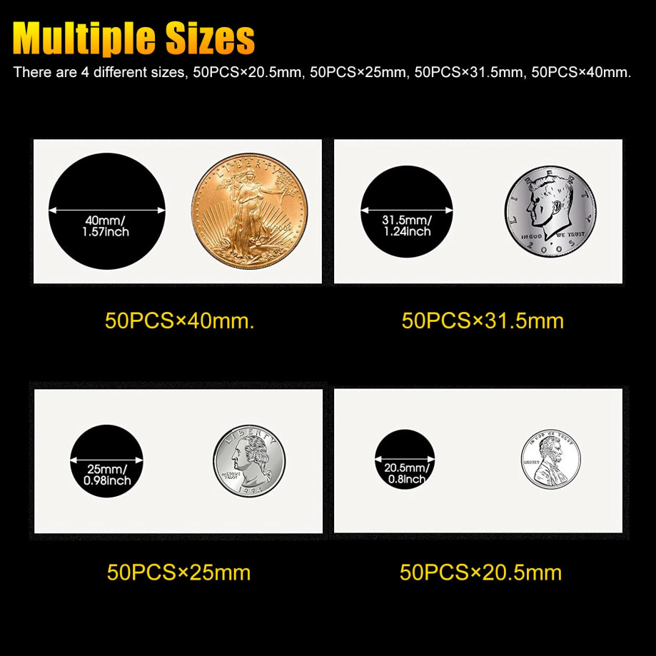 200 Assorted Coin Holder 2X2 Cardboard Mylar Flip For Penny Nickel Dollar 4 Size