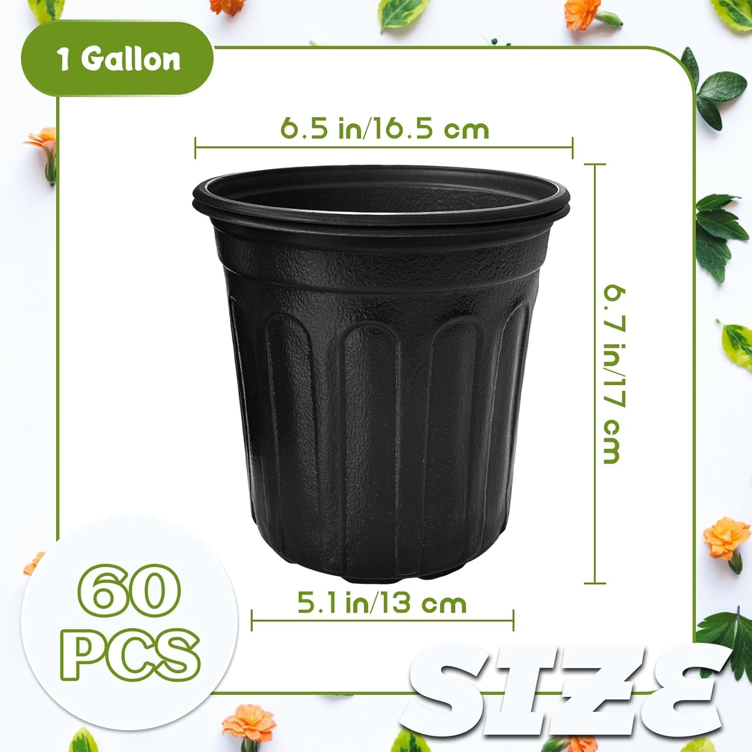 60 Pack 1 Gallon Flexible Plant Nursery Pots Black Plastic Plant Pots with Holes