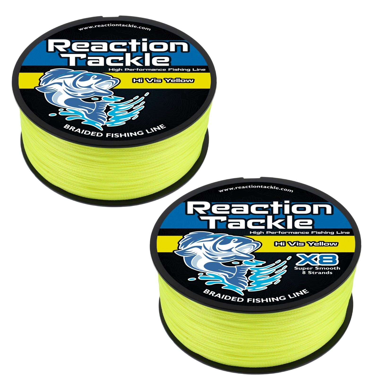 Reaction Tackle Braided Fishing Line / Braid - Hi Vis Yellow 4 and 8 Strands