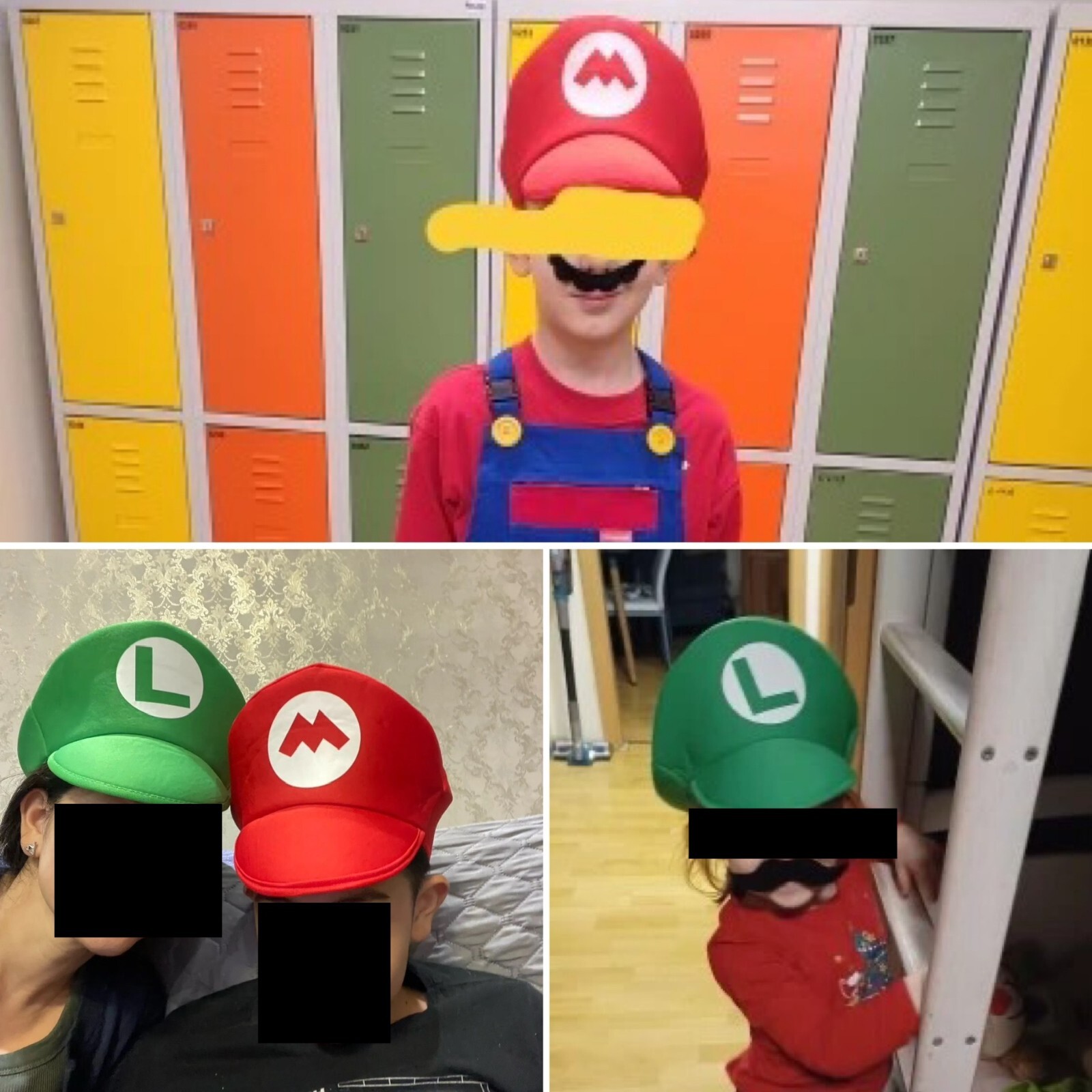 Mario & Luigi Foam Hat Cap and Moustaches Costume Party Cosplay Shows Dress Up