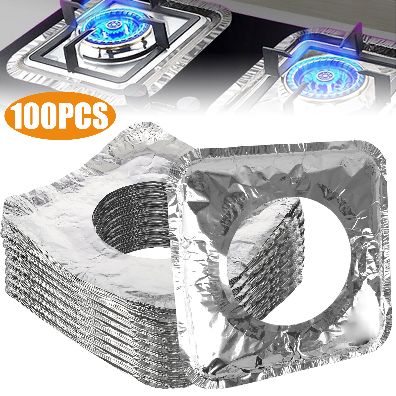 100 Pcs Aluminum Foil Gas Square Stove Burner Cover Disposable Heavy Bib Liners