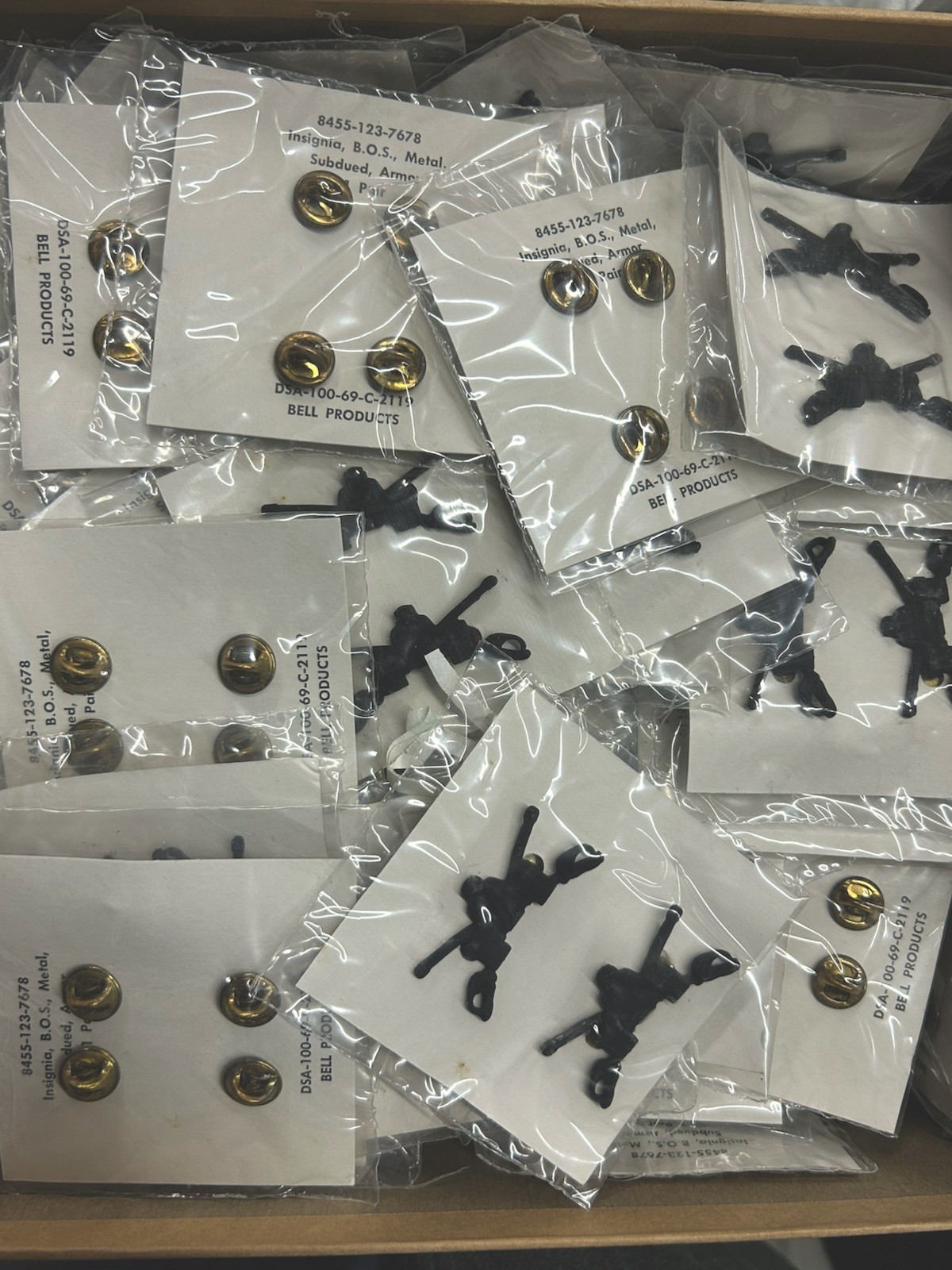 50 x USGI Subdued Armor Collar Insignia Unissued BOS Pin Vietnam Dealers Lot