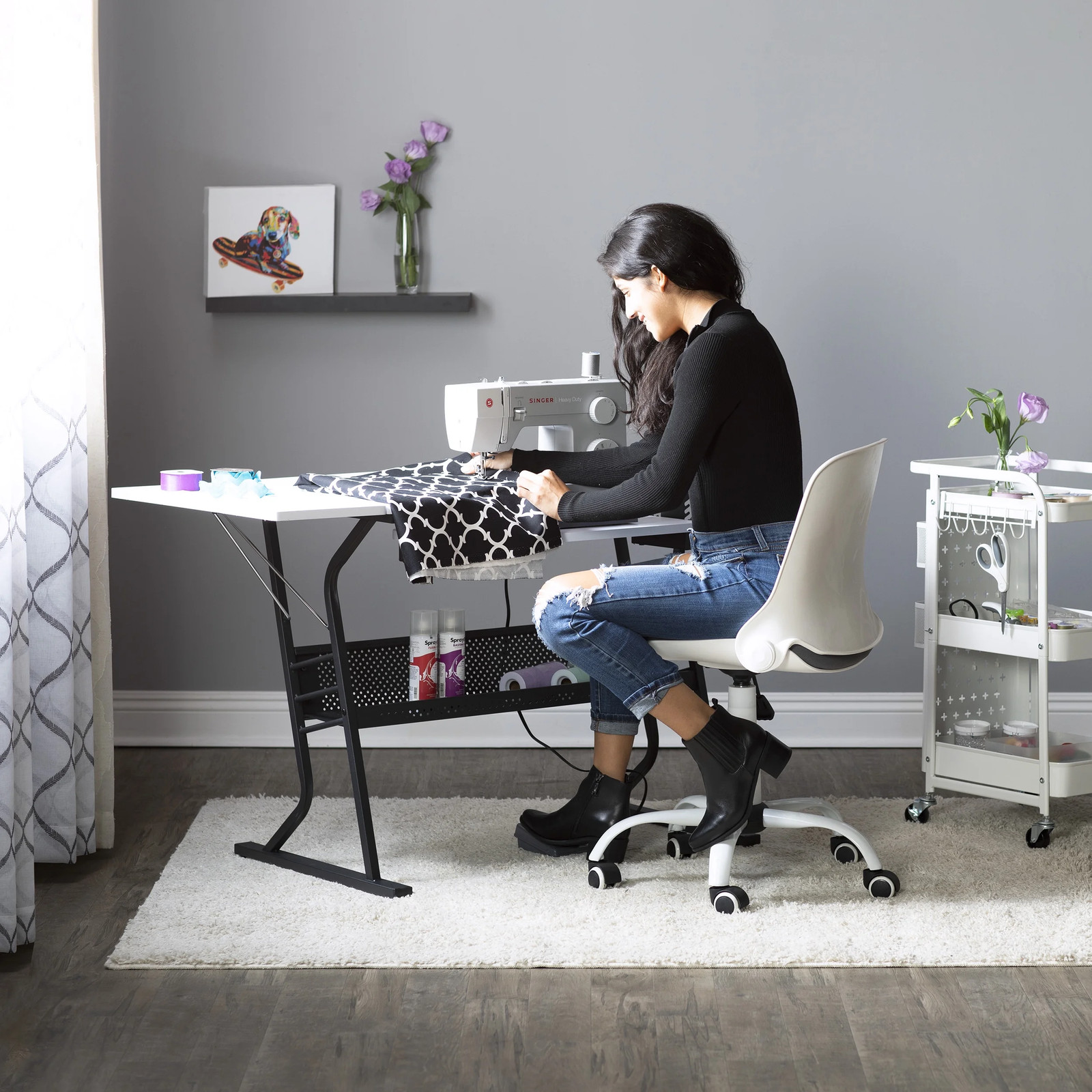 Eclipse Sewing and Craft Table in Black / White