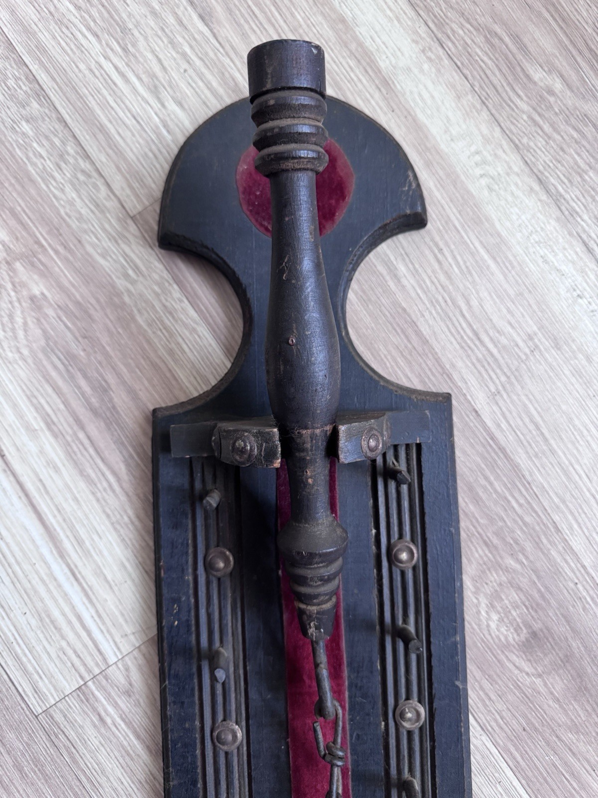 1960 Medieval Mace & Flail Wall Decor Wood Plaque Removable Weapon Vintage