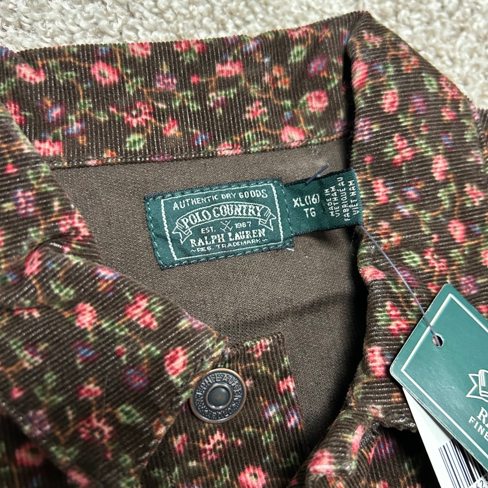 NWT Polo Country Ralph Lauren Floral Corduroy Trucker Jacket Girls Size XL (16)