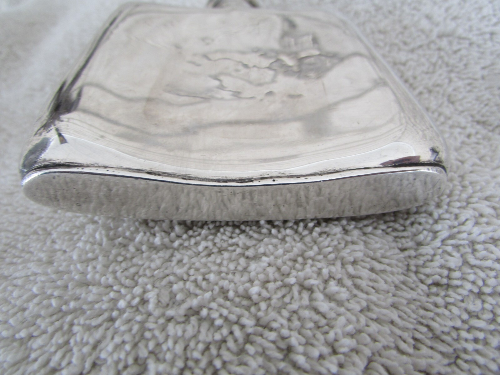 Vintage Sterling Silver 4x3 inch Hip Flask Engraved / has a Hallmark marking