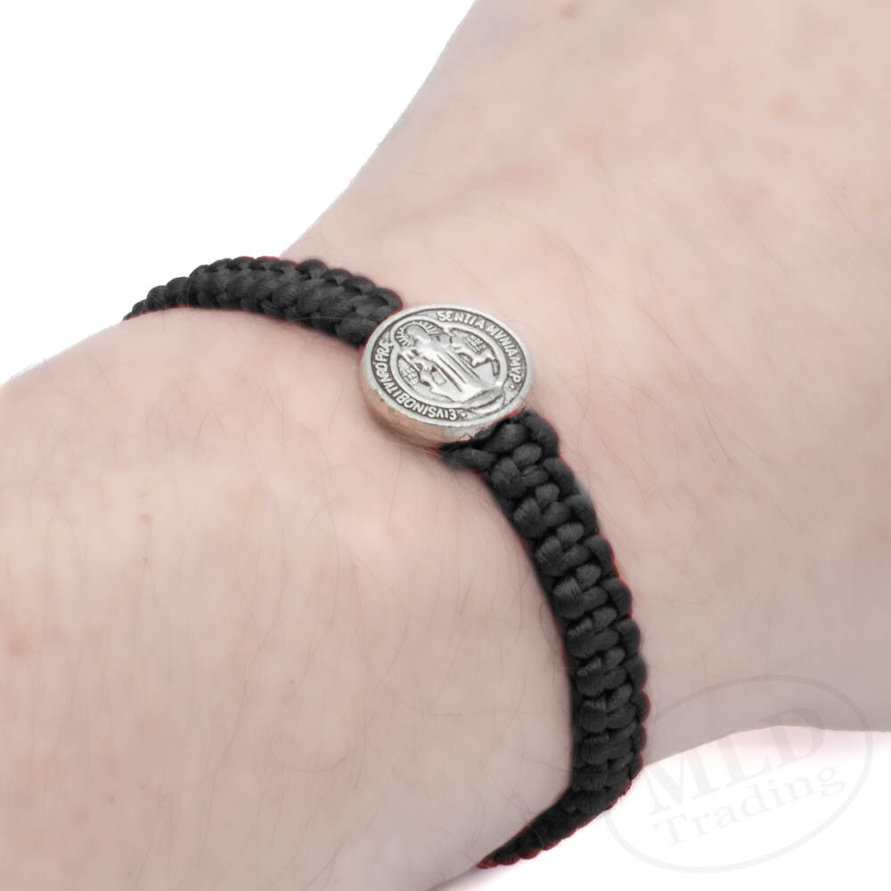 Silver Saint St Benedict Medal Black Unity Bracelet Pulsera De San Benito