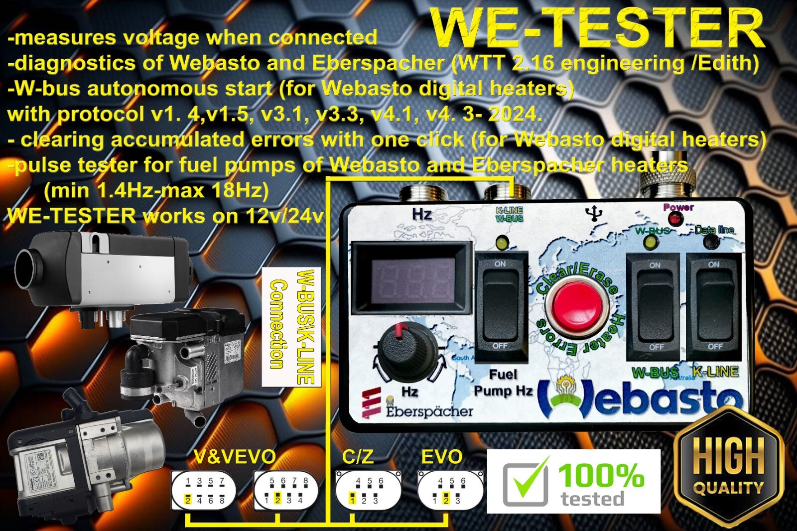 WE-TESTER Webasto and Eberspacher  Diagnostic Interface 6 in 1
