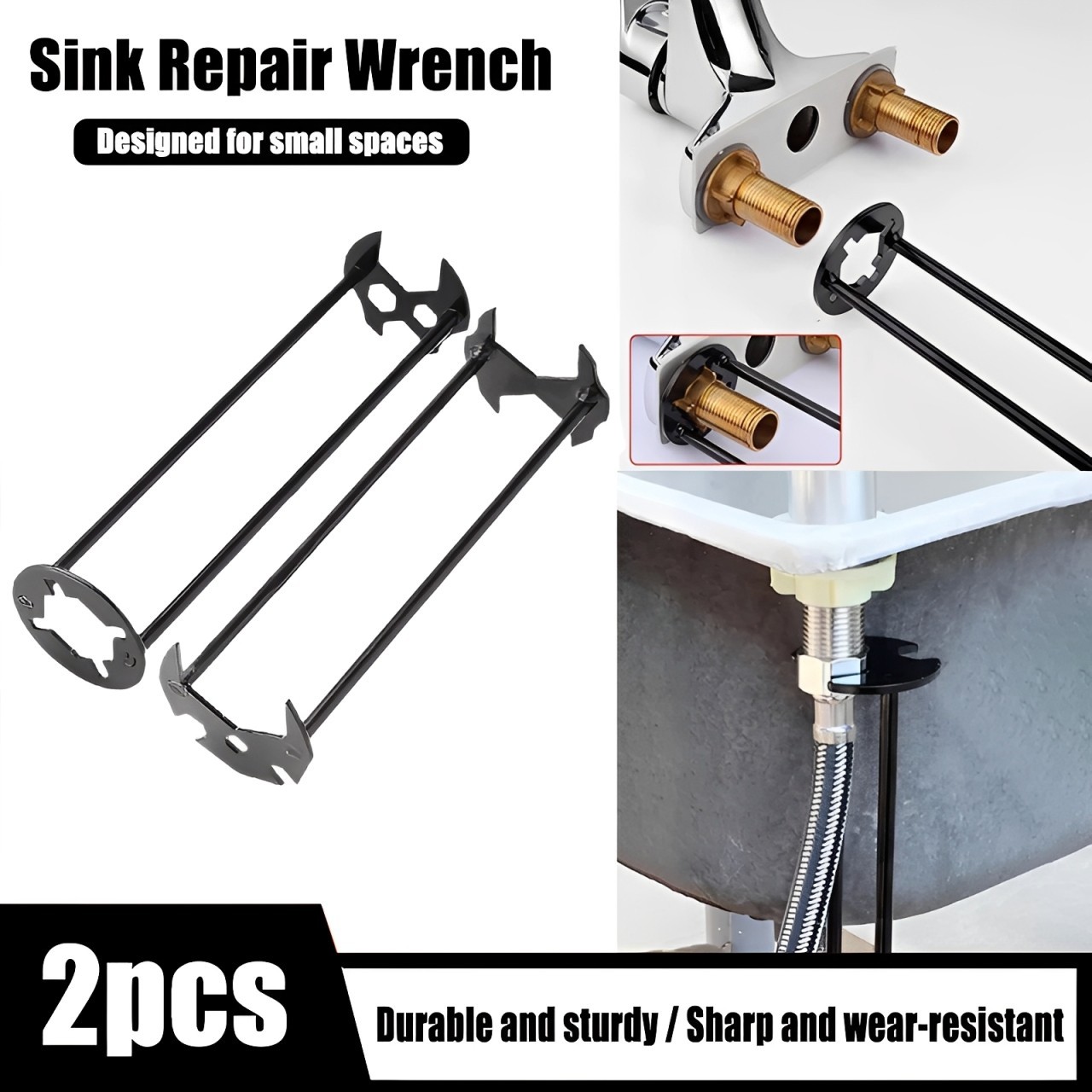 Multifunctional Sink Wrench Set, 2-Pack Basin and Faucet Wrench Tool with Fou...