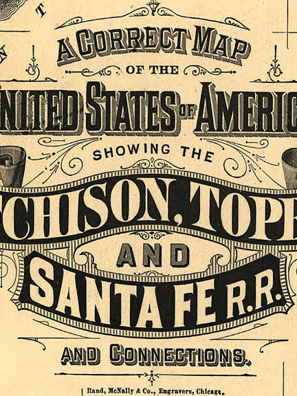 1888 Atchison, Topeka, Santa Fe RailRoad Map 24x42