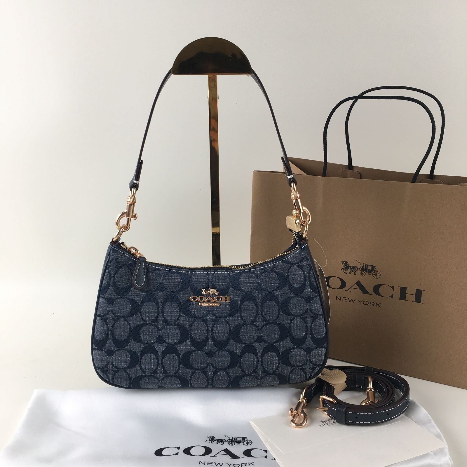 COACH CH139 Teri Shoulder Bag Signature Chambray Blue Outlet SMM