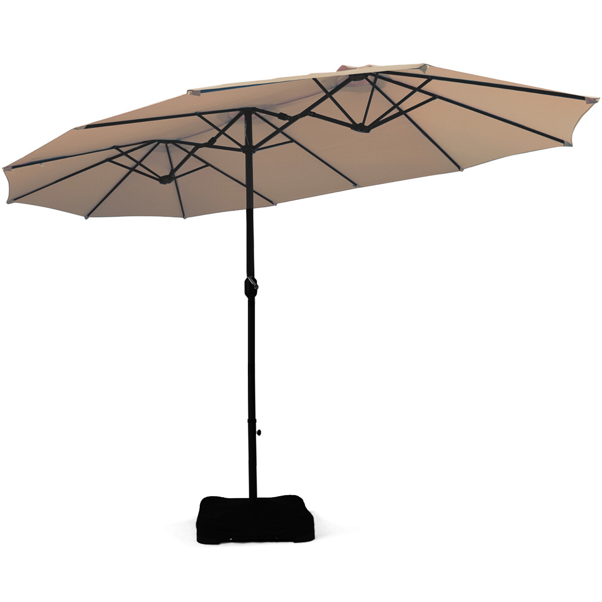 15Ft Double Side Market Umbrella Outdoor Patio Garden w/ Crank Stand Sand Bag