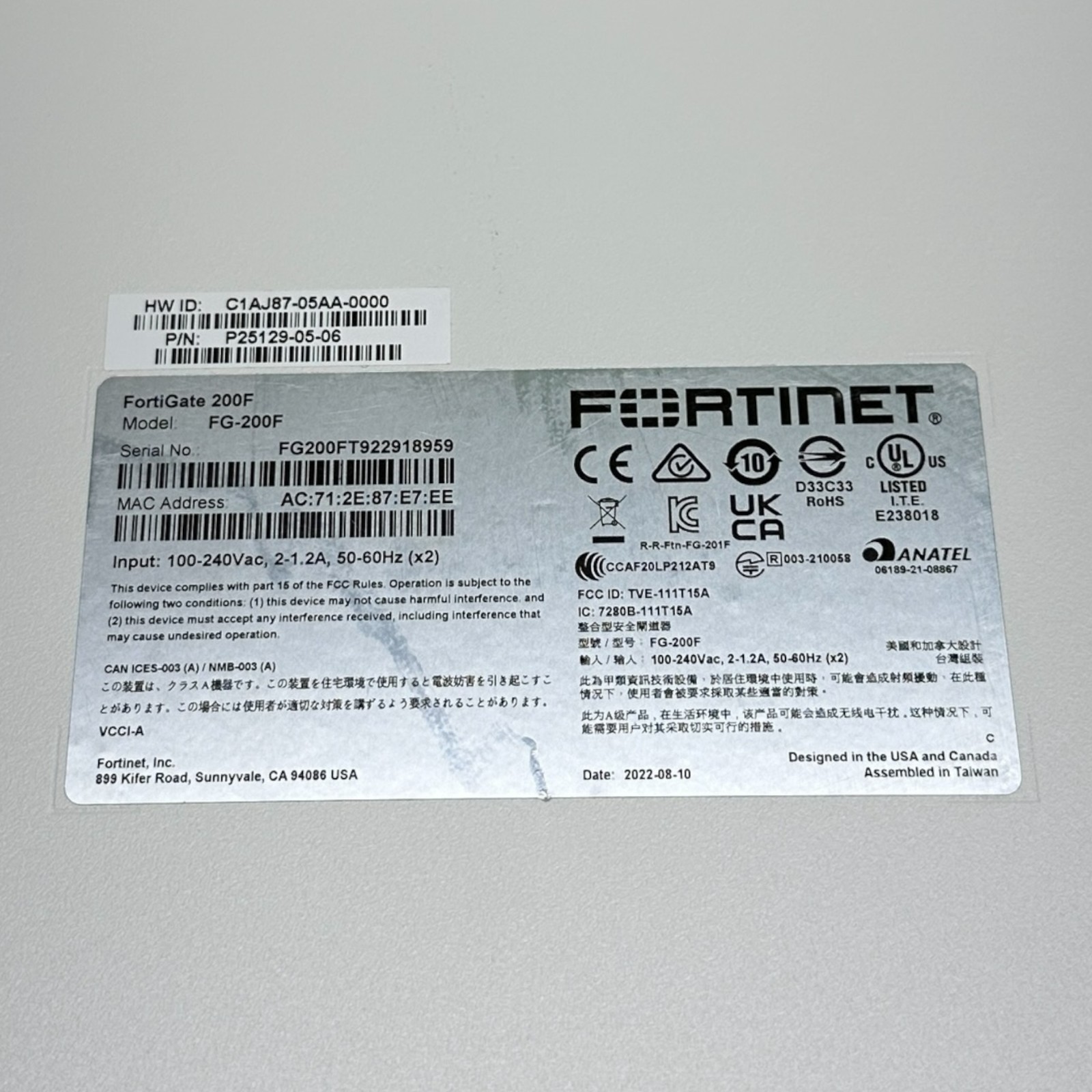 Fortinet FortiGate 200F Firewall Network Security Appliance FG-200F
