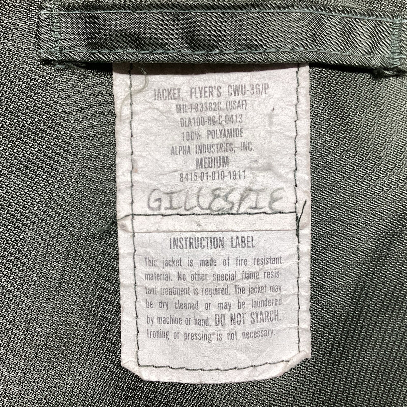 Vintage Flyers CWU-36/P Jacket Mens Medium Green MIL-J-83382C USAF Flight Bomber