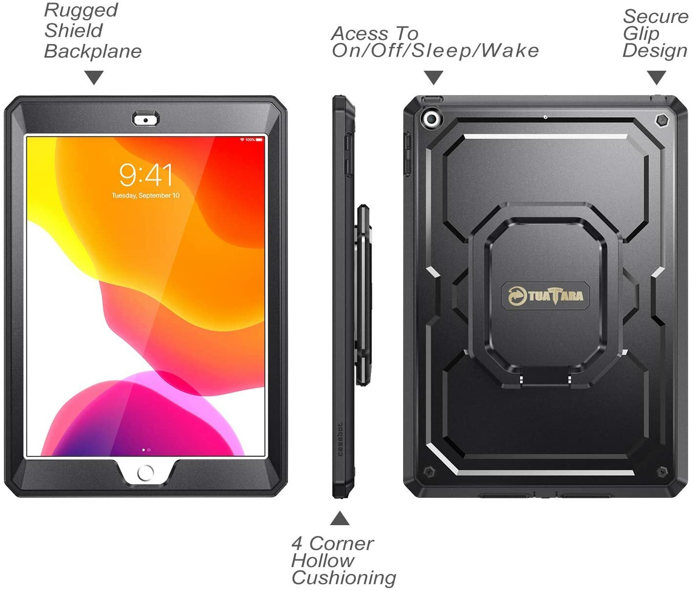 For iPad 10.2" 9th Generation 2021 Rotating Case Cover Built-in Screen Protector
