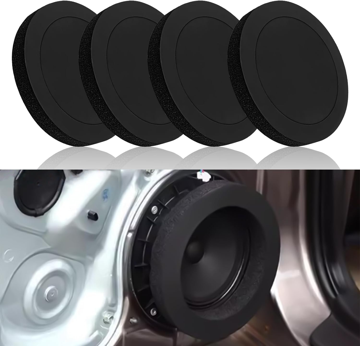 4PCS 6.5 Inch Speaker Foam Rings, Self-Adhesive Door Baffle Enhancer for Stereo