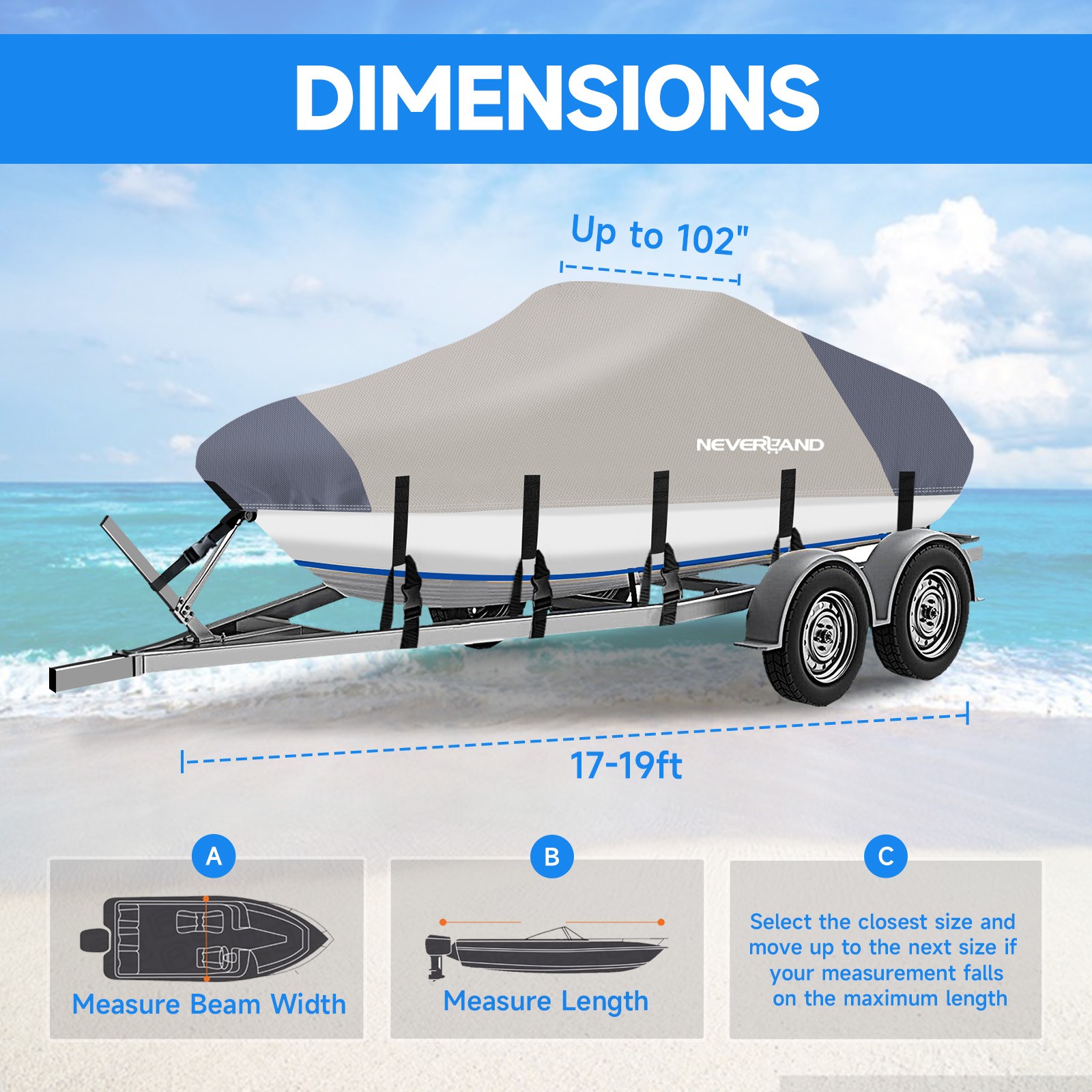 Heavy Duty Waterproof Boat Cover 17ft 18ft 19ft Fits V-Hull Fishing Ski Runabout