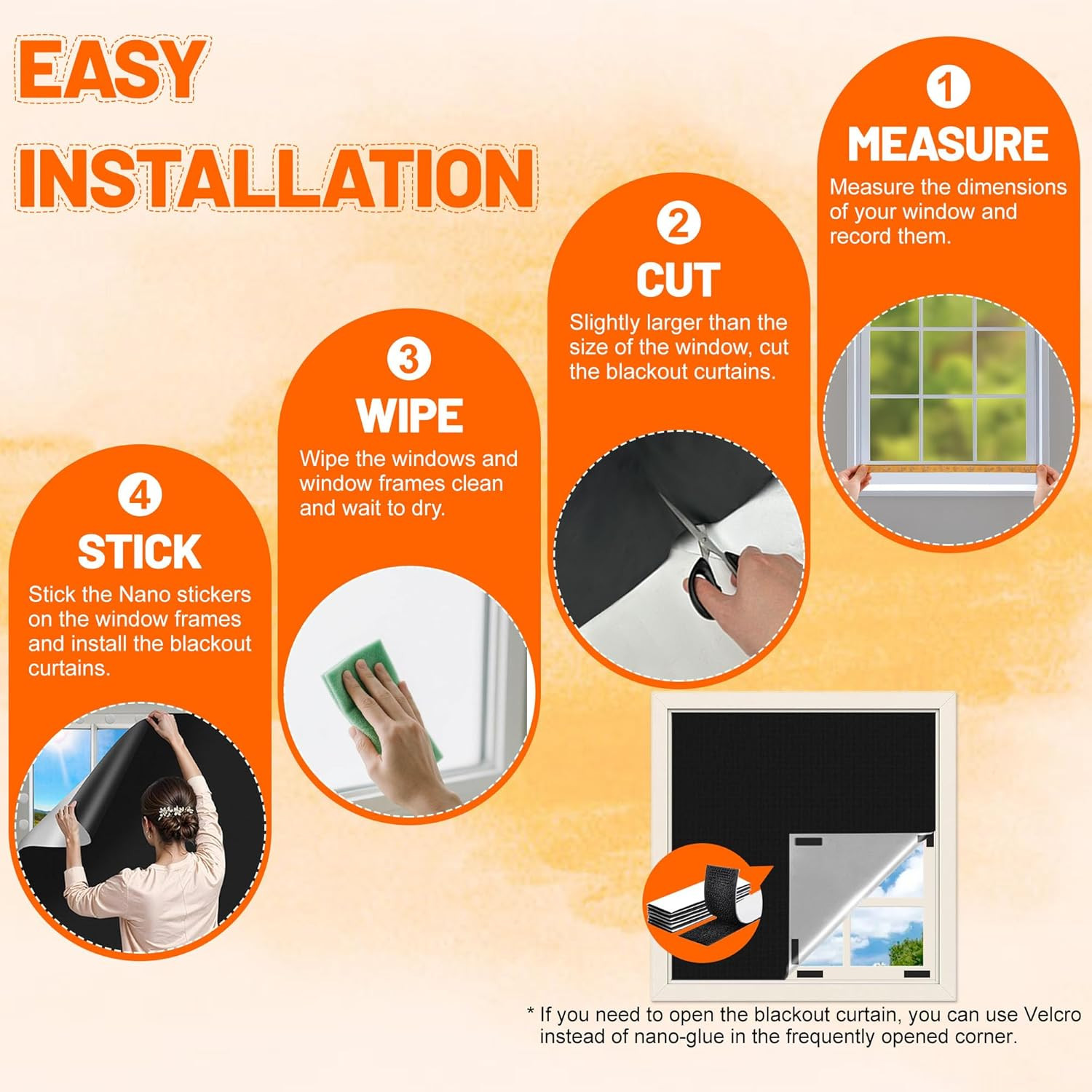 100% Blackout Curtains for Bedroom 118" X 57" Portable Window Blinds Cover Adhes