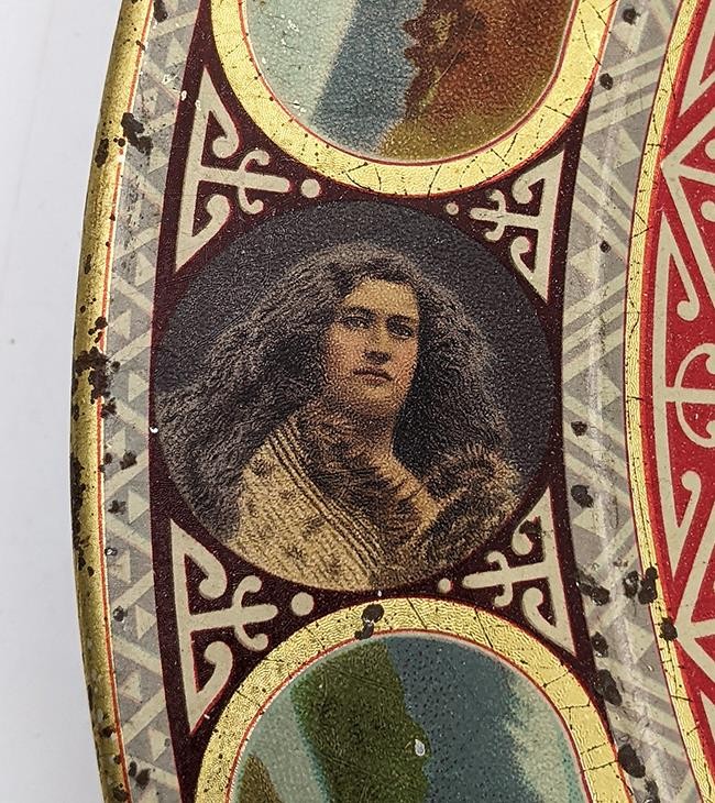 MAORI MAIDEN NEW ZEALAND ILES ROTORUA PHOTOGRAPHIC TOLEWARE DISH c1901-1905