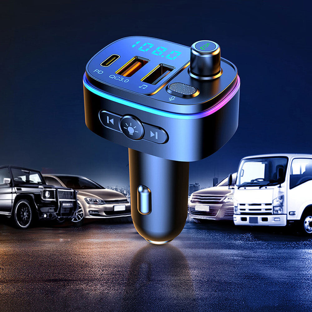 Car Wireless Bluetooth5.0 FM Transmitter MP3 Player QC3.0 USB Car Charger Adapte