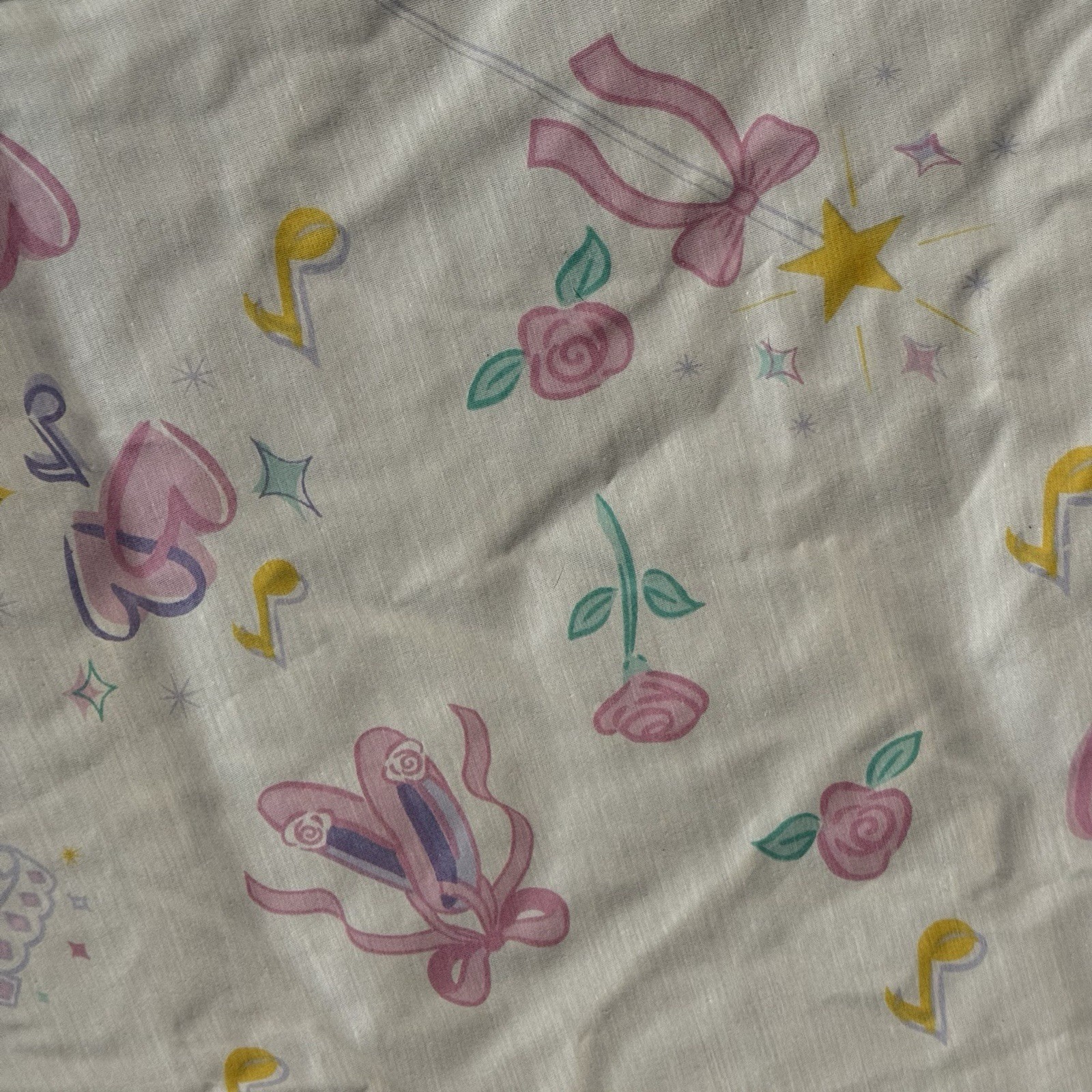 Vintage Bibb Company Barbie Twin Size Flat Top Sheet 1995 Ballerina Pink Bows