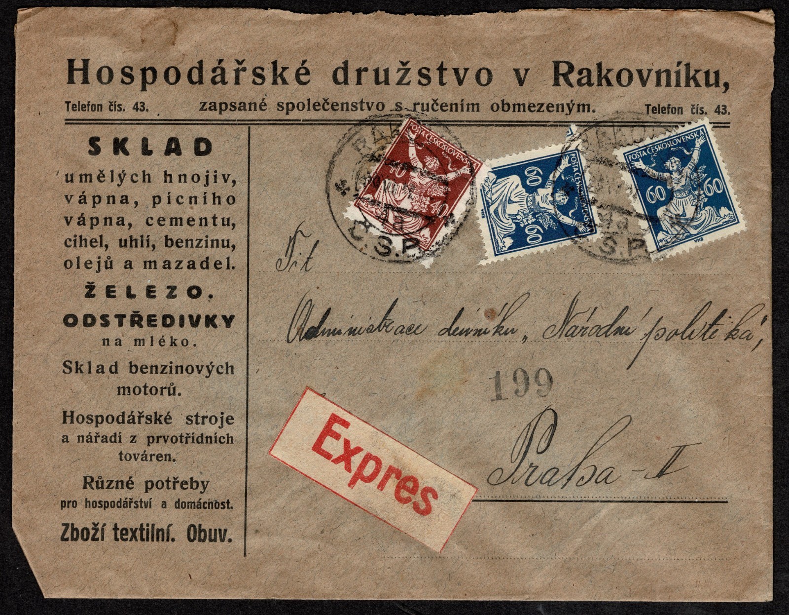 CZECHOSLOVAKIA 1922/1923 Three Registered Express and 1 Registered