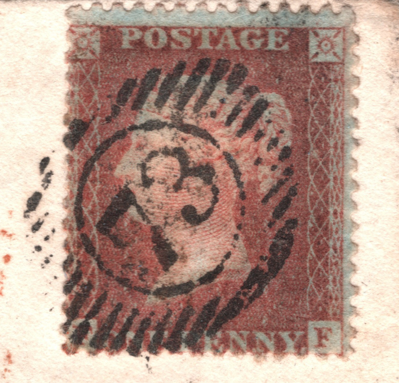 GB QV SG.32 Cover 1d Brown-Rose Cornhill 1857 London *73* District Numeral XB63