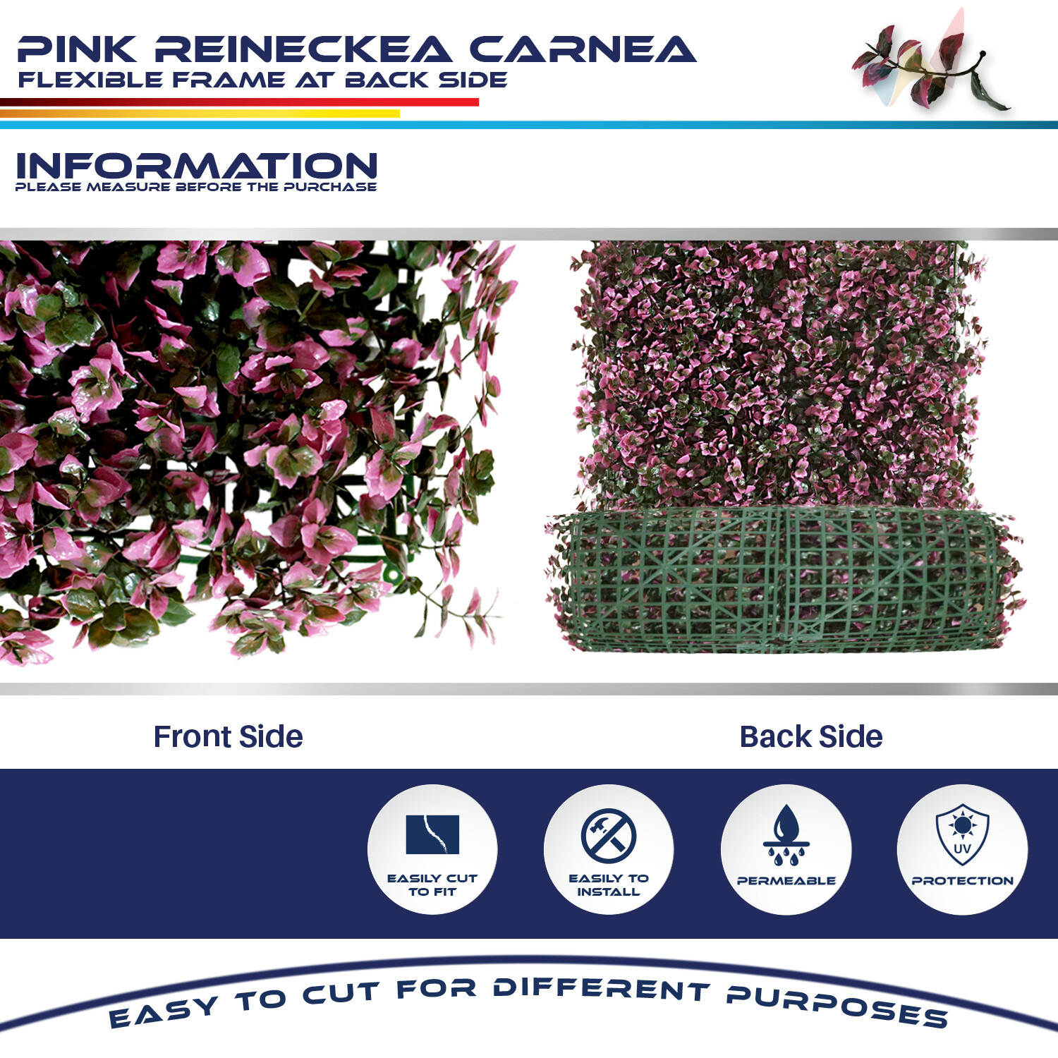 20"x20'' Artificial Pink Reineckea Carnea Mat Wall Hedge Decor Fence Panel Grass